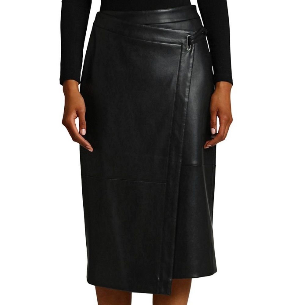 Bagatelle Faux Leather Wrap Midi Skirt Black Medium Vegan Leather Edgy